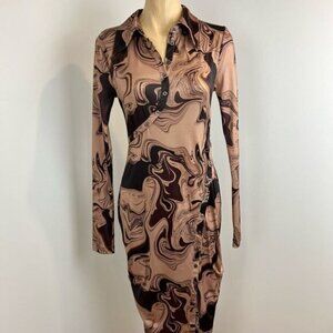 Song of Style Rommie Mesh Dress Brown Marble Women’s Small Long Sleeve Stretch